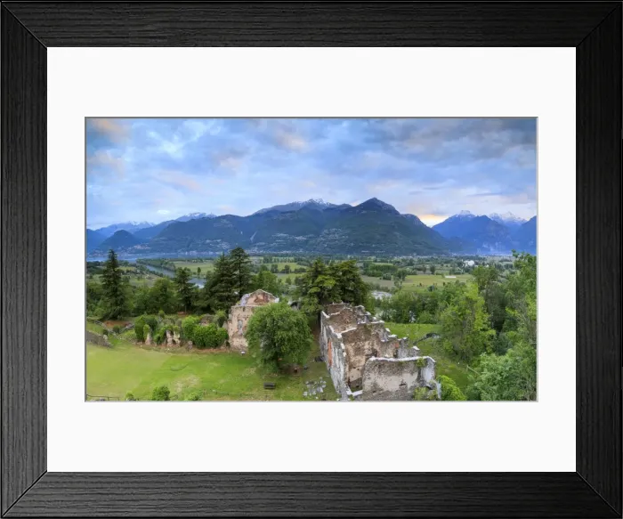 Framed Print : Panorama of ancient ruins of Fort Fuentes framed by green hills at dawn, Colico, Lecco province Framed Print : Panorama of ancient ruins of Fort Fuentes framed by green hills at dawn, Colico, Lecco province
