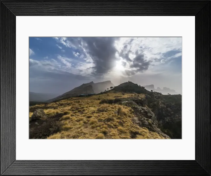 Framed Print : Sun setting over the Simien Mountains National Park, UNESCO World Heritage Site, Debarq Framed Print : Sun setting over the Simien Mountains National Park, UNESCO World Heritage Site, Debarq