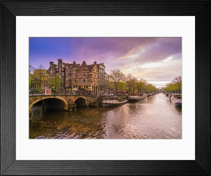 Framed Print : Canal scene at dusk, Amsterdam, Netherlands, Europe Framed Print : Canal scene at dusk, Amsterdam, Netherlands, Europe