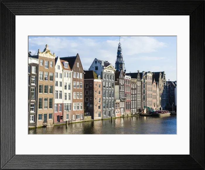 Framed Print : Old gabled buildings near Damrak, Amsterdam, Netherlands, Europe