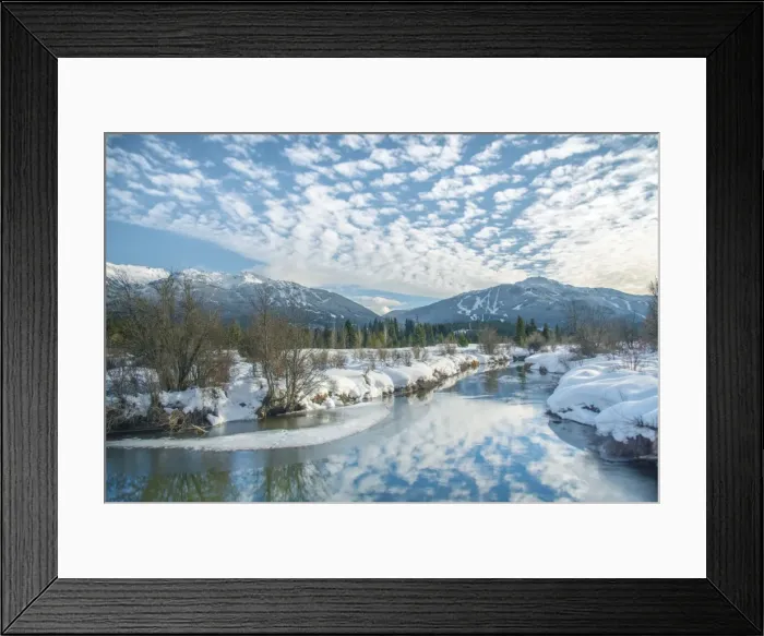 Framed Print : White clouds reflect over the River of Golden Dreams in Whistler, British Columbia Framed Print : White clouds reflect over the River of Golden Dreams in Whistler, British Columbia