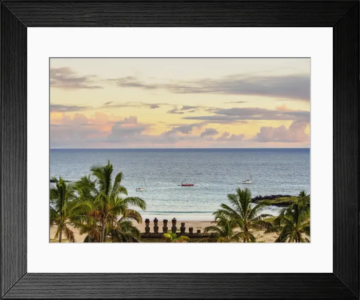 Framed Print : Moais in Ahu Nau Nau by the Anakena Beach at sunrise, elevated view, Rapa Nui National Park Framed Print : Moais in Ahu Nau Nau by the Anakena Beach at sunrise, elevated view, Rapa Nui National Park