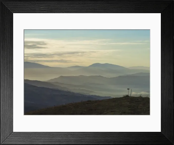 Framed Print : Sunrise on Apennines on a winter day with fog, Gubbio, Umbria, Italy, Europe Framed Print : Sunrise on Apennines on a winter day with fog, Gubbio, Umbria, Italy, Europe