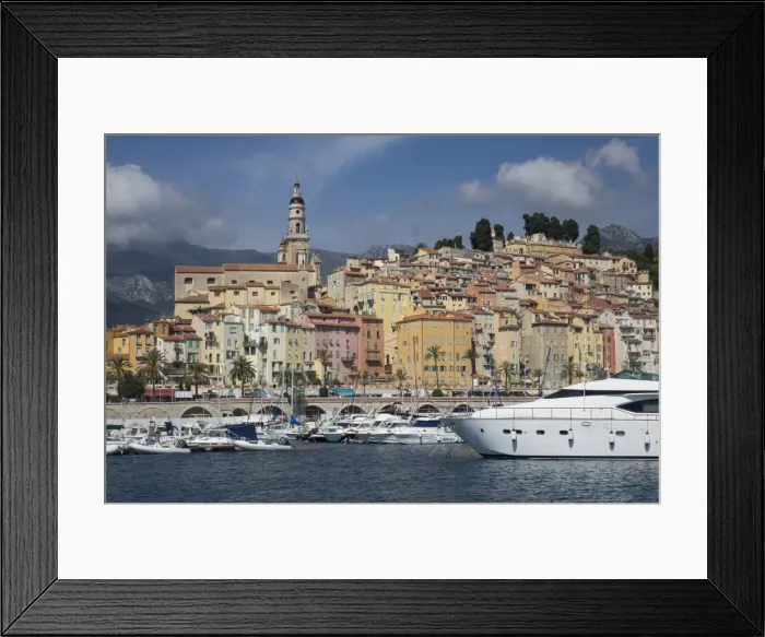 Framed Print : Menton Old Town and Marina, Alpes Maritime, Cote d Azur, France, Mediterranean, Europe