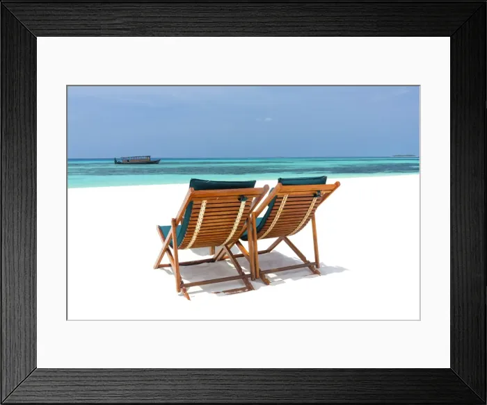 Framed Print : Wooden sun loungers on beach, Coco Palm, Dhuni Kolhu, Baa Atoll, Republic of Maldives Framed Print : Wooden sun loungers on beach, Coco Palm, Dhuni Kolhu, Baa Atoll, Republic of Maldives