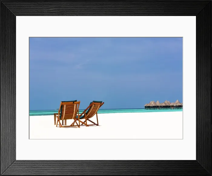 Framed Print : Wooden sun loungers on beach, Coco Palm, Dhuni Kolhu, Baa Atoll, Republic of Maldives Framed Print : Wooden sun loungers on beach, Coco Palm, Dhuni Kolhu, Baa Atoll, Republic of Maldives
