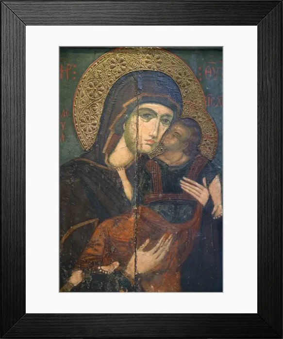 Framed Print : Icon of the Virgin Eleousa, dating from the 14th century, in Pedoulas Byzantine Museum Framed Print : Icon of the Virgin Eleousa, dating from the 14th century, in Pedoulas Byzantine Museum