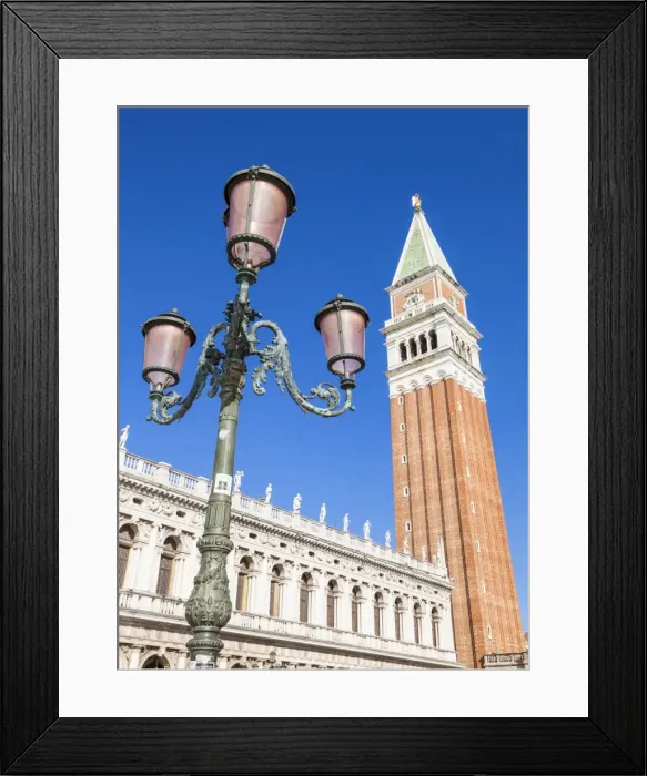 Framed Print : Campanile tower, traditional Venetian lamp post, Piazzetta, St. Marks Square, Venice Framed Print : Campanile tower, traditional Venetian lamp post, Piazzetta, St. Marks Square, Venice
