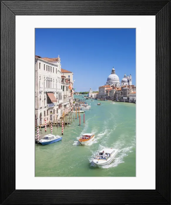 Framed Print : Vaporettos (water taxis) passing Palazzo Barbaro and the Santa Maria della Salute