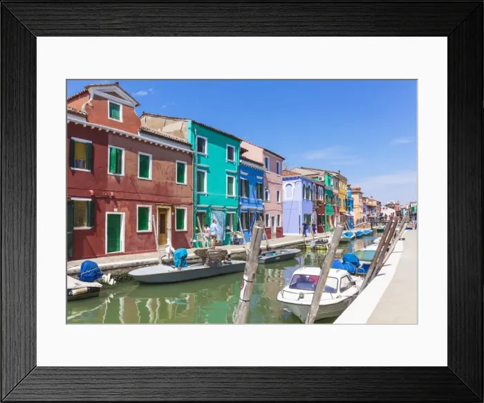 Framed Print : Brightly coloured fishermens cottages on the island of Burano in the Venice lagoon Framed Print : Brightly coloured fishermens cottages on the island of Burano in the Venice lagoon