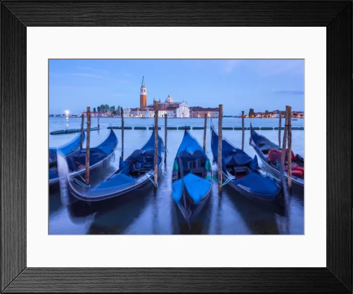 Framed Print : Gondolas moored at night in the Bacino di San Marco (St. Marks Basin), waterfront Framed Print : Gondolas moored at night in the Bacino di San Marco (St. Marks Basin), waterfront
