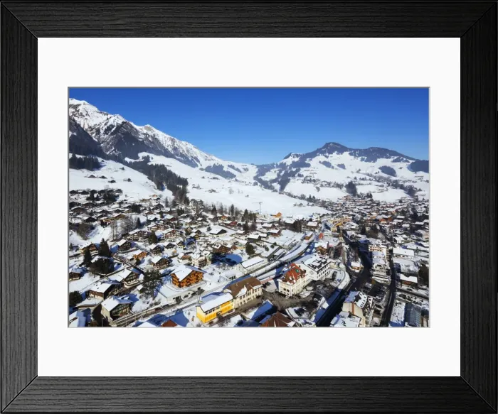 Framed Print : Aerial view, Chateau-d Oex, Vaud, Swiss Alps, Switzerland, Europe Framed Print : Aerial view, Chateau-d Oex, Vaud, Swiss Alps, Switzerland, Europe