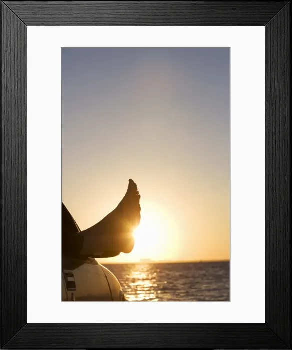Framed Print : Mans feet in car at sunset in Key Byscaine Framed Print : Mans feet in car at sunset in Key Byscaine