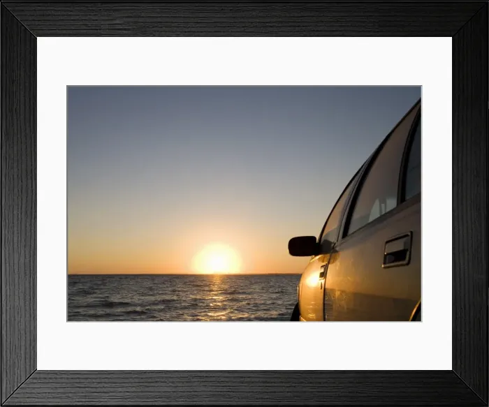 Framed Print : Car on the beach at sunset Framed Print : Car on the beach at sunset