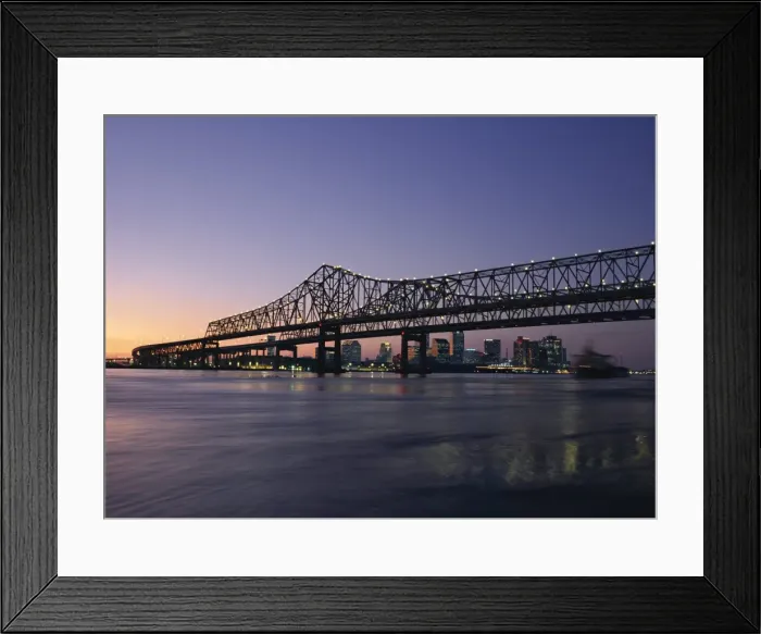 Framed Print : Mississippi River Bridge in the evening and city beyond Framed Print : Mississippi River Bridge in the evening and city beyond