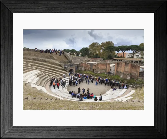Framed Print : Tour groups in the Large (Grand) Theatre, Roman ruins of Pompeii, UNESCO World Heritage Site