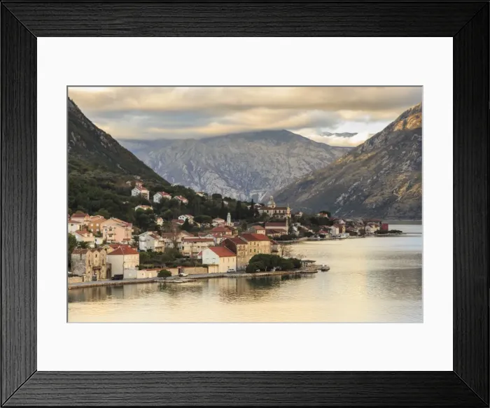 Framed Print : Town on the shores of the stunningly beautiful Bay of Kotor (Boka Kotorska) at sunset Framed Print : Town on the shores of the stunningly beautiful Bay of Kotor (Boka Kotorska) at sunset