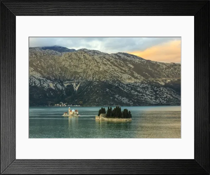 Framed Print : Our Lady of the Rocks and St. Georges Islands, sunset, near Perast, Bay of Kotor Framed Print : Our Lady of the Rocks and St. Georges Islands, sunset, near Perast, Bay of Kotor