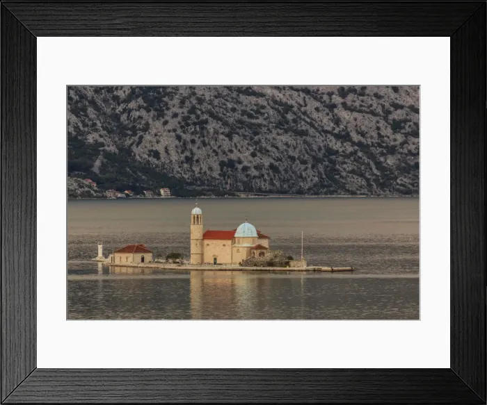 Framed Print : Our Lady of the Rocks island, sunset, near Perast, Bay of Kotor, UNESCO World Heritage Site Framed Print : Our Lady of the Rocks island, sunset, near Perast, Bay of Kotor, UNESCO World Heritage Site