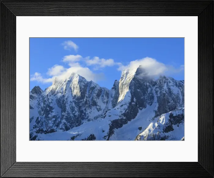 Framed Print : Rocky peaks Badile and Cengalo covered with snow in spring, Soglio, Bregaglia Valley Framed Print : Rocky peaks Badile and Cengalo covered with snow in spring, Soglio, Bregaglia Valley