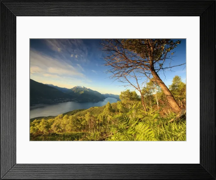 Framed Print : Lake Como surrounded by green meadows framed by the first lights of dawn, Cremia