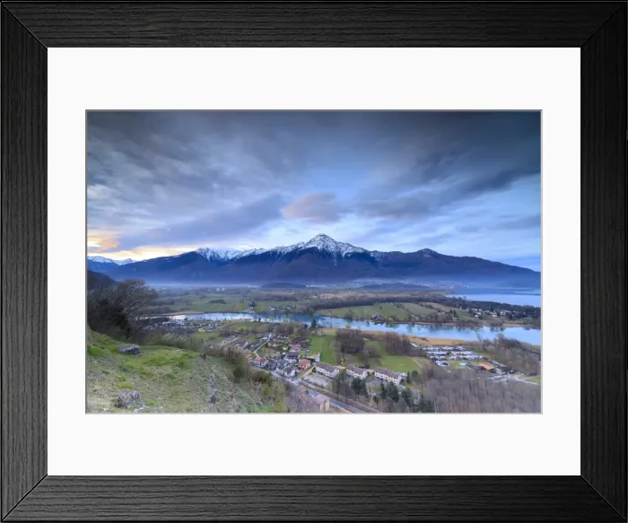 Framed Print : View of Sorico at dawn framed by Lake Como and snowy peaks seen from Chiesa Di San Miro Framed Print : View of Sorico at dawn framed by Lake Como and snowy peaks seen from Chiesa Di San Miro