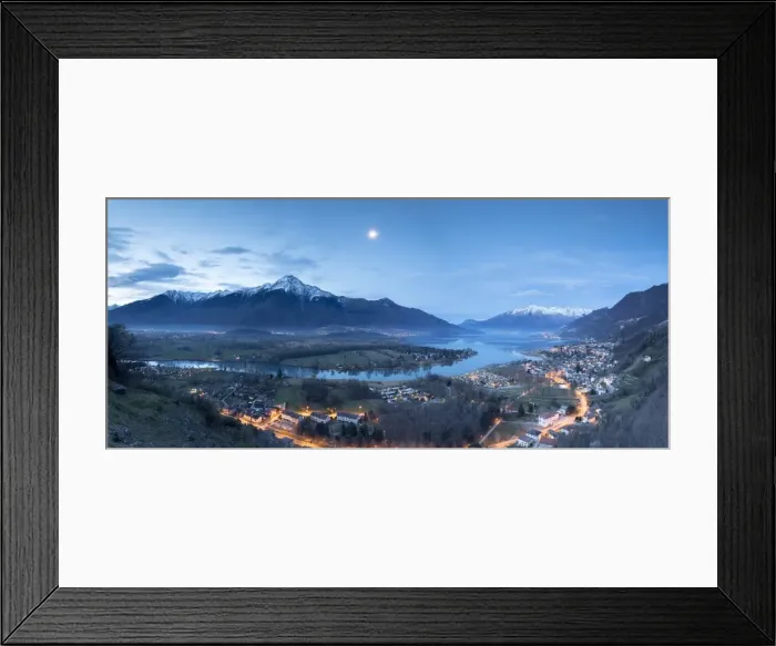 Framed Print : Panorama of Sorico and Lake Como seen from Chiesa Di San Miro at dusk, Province of Como