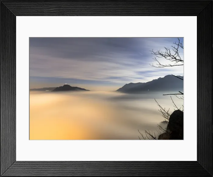 Framed Print : Fog and clouds at dawn seen from Monte San Martino, Province of Lecco, Lombardy, Italy Framed Print : Fog and clouds at dawn seen from Monte San Martino, Province of Lecco, Lombardy, Italy