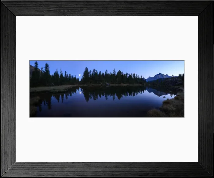 Framed Print : Panorama of the blue Lake Mufule lit by the moon, Malenco Valley, Province of Sondrio Framed Print : Panorama of the blue Lake Mufule lit by the moon, Malenco Valley, Province of Sondrio