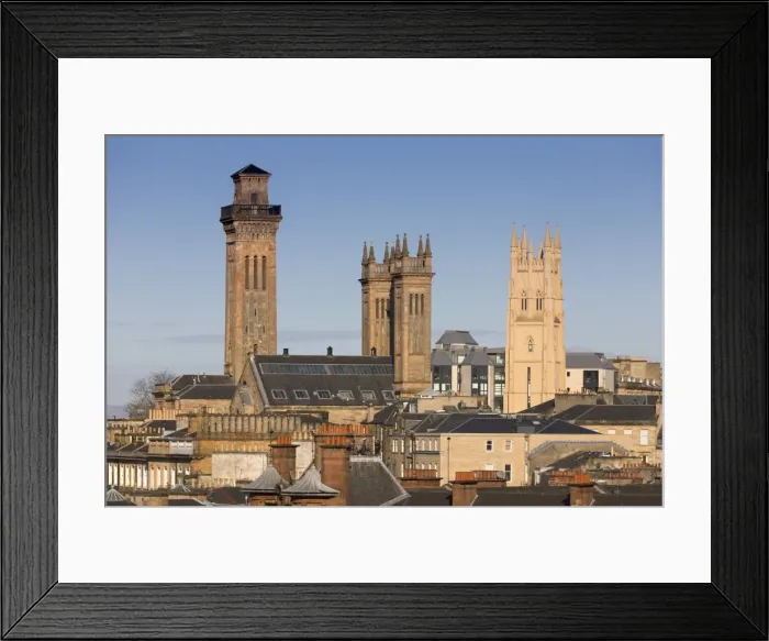 Framed Print : City skyline view of the towers of Trinity College and Park Church in the West End of Glasgow Framed Print : City skyline view of the towers of Trinity College and Park Church in the West End of Glasgow