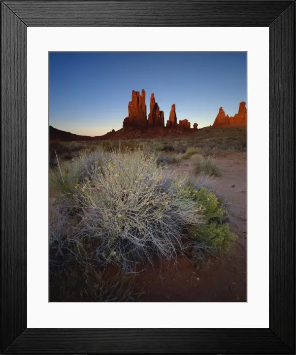 Framed Print : Sandstone formations in evening light with scrub in foreground Framed Print : Sandstone formations in evening light with scrub in foreground