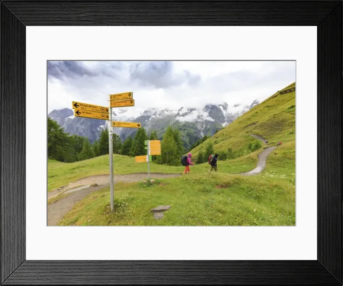 Framed Print : Hikers along the panoramic trail of Ferret Valley, Bertone Hut, Ferret Valley, Courmayeur Framed Print : Hikers along the panoramic trail of Ferret Valley, Bertone Hut, Ferret Valley, Courmayeur