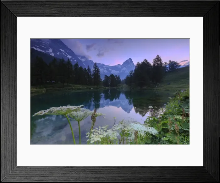 Framed Print : Sunrise from famous Blue Lake (Il Lago Blu), Cervinia, Valtournanche, Aosta Valley