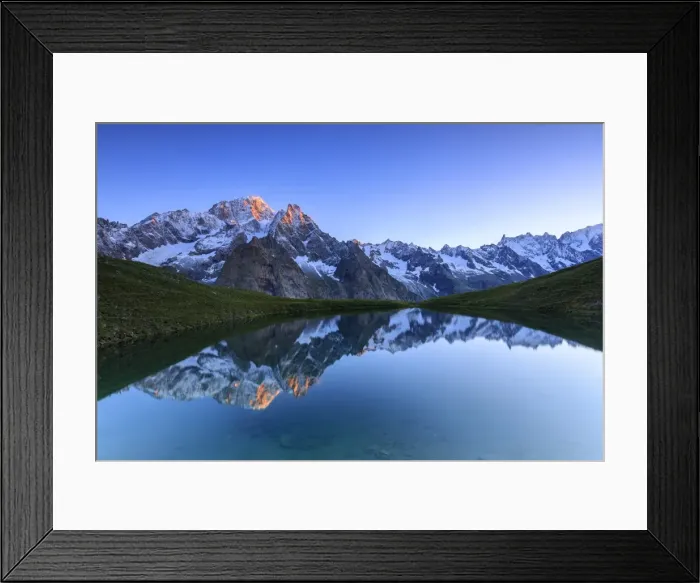 Framed Print : Mont Blanc reflected in Lac Checrouit (Checrouit Lake) at sunrise, Veny Valley, Courmayeur Framed Print : Mont Blanc reflected in Lac Checrouit (Checrouit Lake) at sunrise, Veny Valley, Courmayeur
