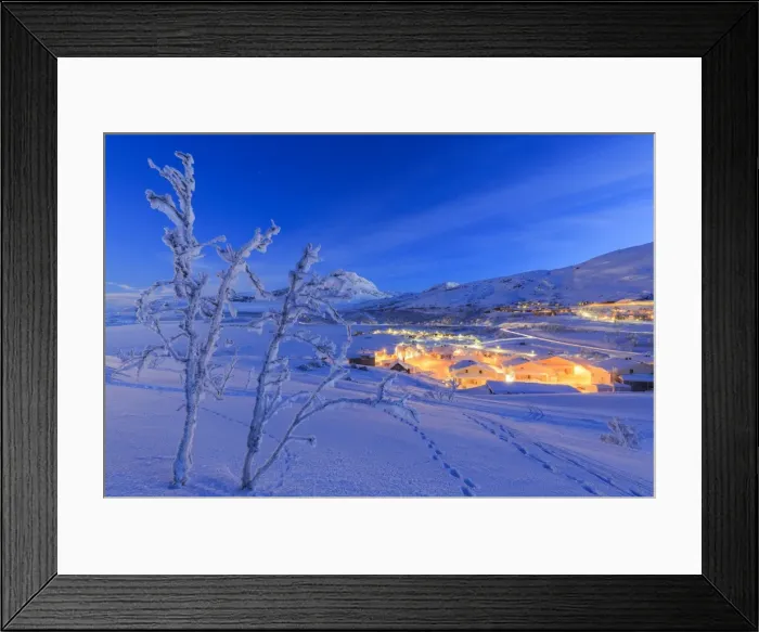 Framed Print : Village of Riskgransen during twilight, Riskgransen, Norbottens Ian, Lapland, Sweden Framed Print : Village of Riskgransen during twilight, Riskgransen, Norbottens Ian, Lapland, Sweden