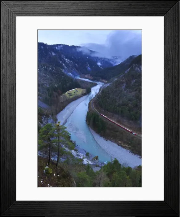 Framed Print : Transit of the Red Train in the gorge, Rhein Gorge (Ruinaulta), Flims, Imboden, Graubunden Framed Print : Transit of the Red Train in the gorge, Rhein Gorge (Ruinaulta), Flims, Imboden, Graubunden
