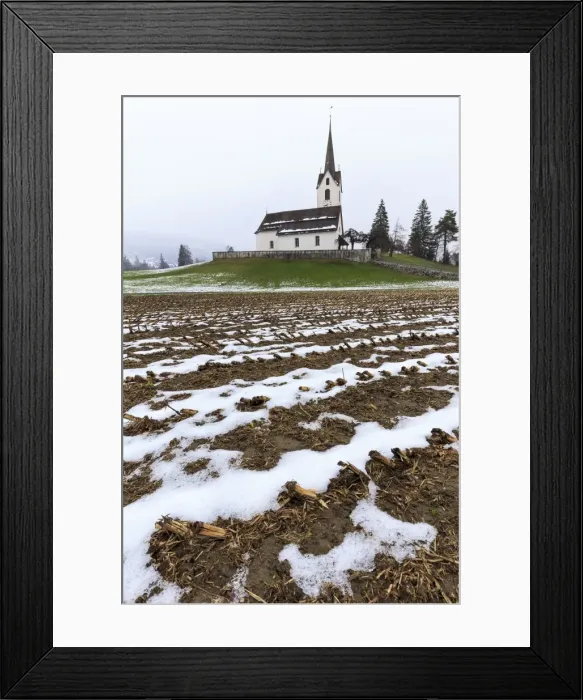 Framed Print : Fields ploughed in front of the church, Versam, Safiental, Surselva, Graubunden, Switzerland Framed Print : Fields ploughed in front of the church, Versam, Safiental, Surselva, Graubunden, Switzerland