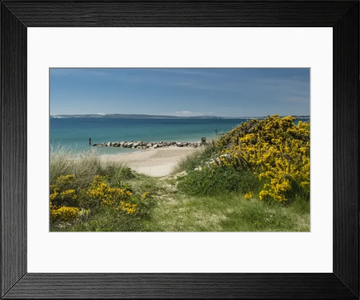 Framed Print : Beach between Hengistbury Head and Bournemouth with Poole Bay and Isle of Purbeck in the background Framed Print : Beach between Hengistbury Head and Bournemouth with Poole Bay and Isle of Purbeck in the background