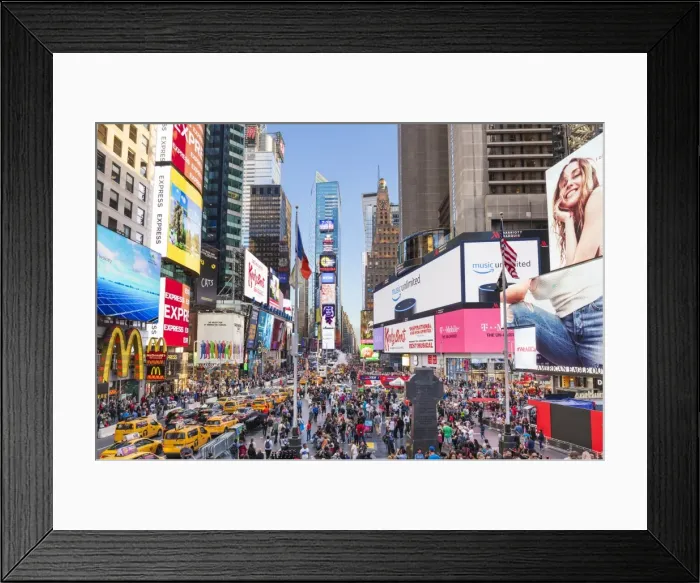 Framed Print : Crowds with busy traffic, yellow cabs, Times Square and Broadway, Theatre District Framed Print : Crowds with busy traffic, yellow cabs, Times Square and Broadway, Theatre District