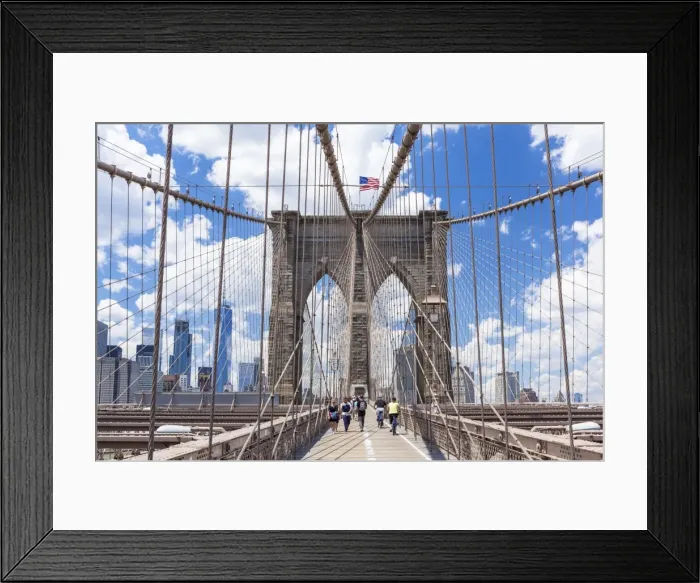 Framed Print : Tourists, cyclists on walkway, Brooklyn Bridge, Lower Manhattan skyline, New York skyline Framed Print : Tourists, cyclists on walkway, Brooklyn Bridge, Lower Manhattan skyline, New York skyline