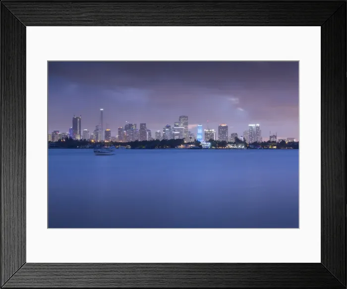 Framed Print : View of Downtown from South Beach at dusk, Miami Beach, Miami, Florida, United States of America Framed Print : View of Downtown from South Beach at dusk, Miami Beach, Miami, Florida, United States of America