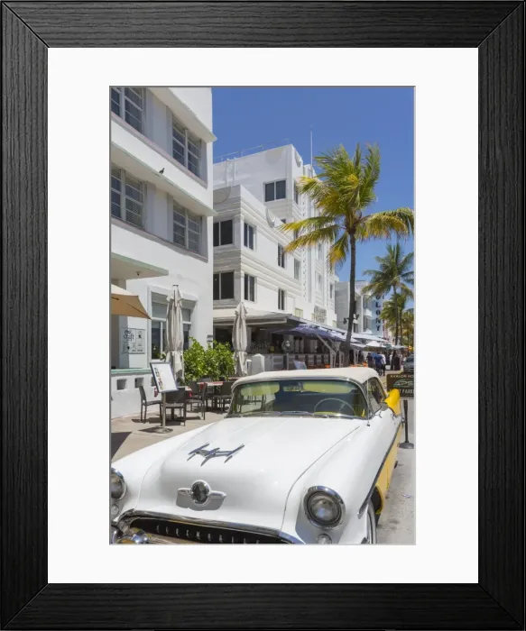 Framed Print : Ocean Drive, classic American car and Art Deco architecture, Miami Beach, Miami, Florida Framed Print : Ocean Drive, classic American car and Art Deco architecture, Miami Beach, Miami, Florida