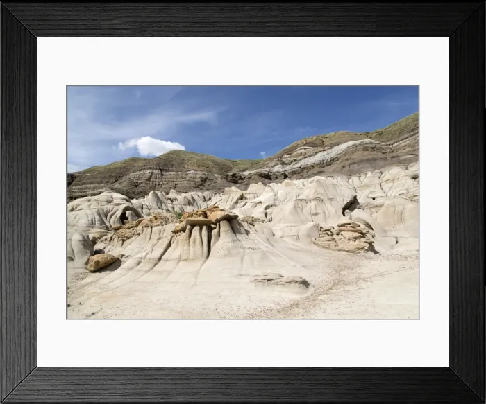Framed Print : The hoodoos, rock formations formed by the erosion of Bentonite in the Badlands close Framed Print : The hoodoos, rock formations formed by the erosion of Bentonite in the Badlands close
