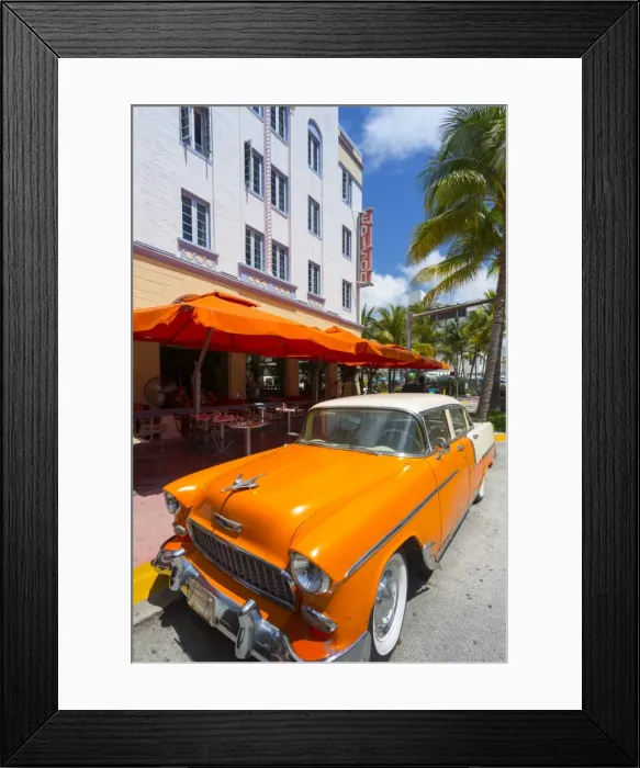 Framed Print : Ocean Drive and Art Deco architecture and classic vintage car, Miami Beach, Miami Framed Print : Ocean Drive and Art Deco architecture and classic vintage car, Miami Beach, Miami