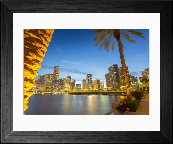 Framed Print : Downtown Miami skyline from Brickell Key at dusk, Downtown Miami, Miami, Florida