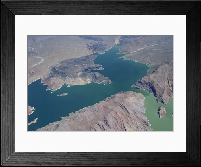 Framed Print : Aerial view of Lake Mead with surrounding arid landscape in Nevada Framed Print : Aerial view of Lake Mead with surrounding arid landscape in Nevada