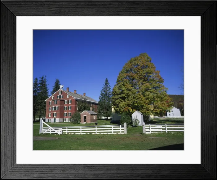 Framed Print : White fence and brick dwelling dating from 1830 Framed Print : White fence and brick dwelling dating from 1830