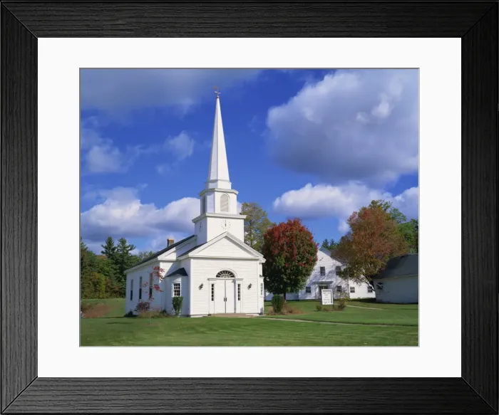 Framed Print : White wooden church in the Shaker village of Canterbury Framed Print : White wooden church in the Shaker village of Canterbury