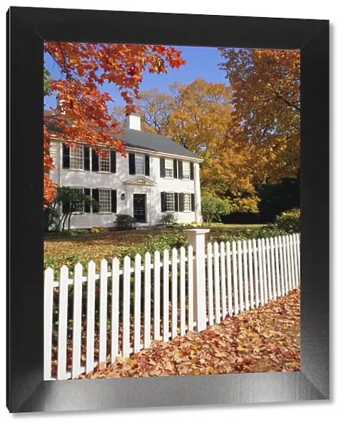 Clapperboard houses and fence in autumn