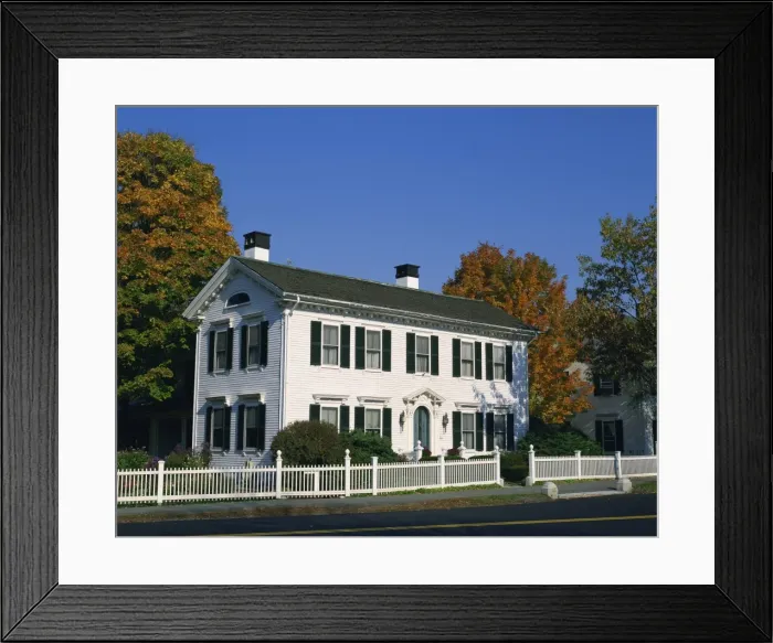 Framed Print : Exterior of a traditional large white house at Woodstock Framed Print : Exterior of a traditional large white house at Woodstock